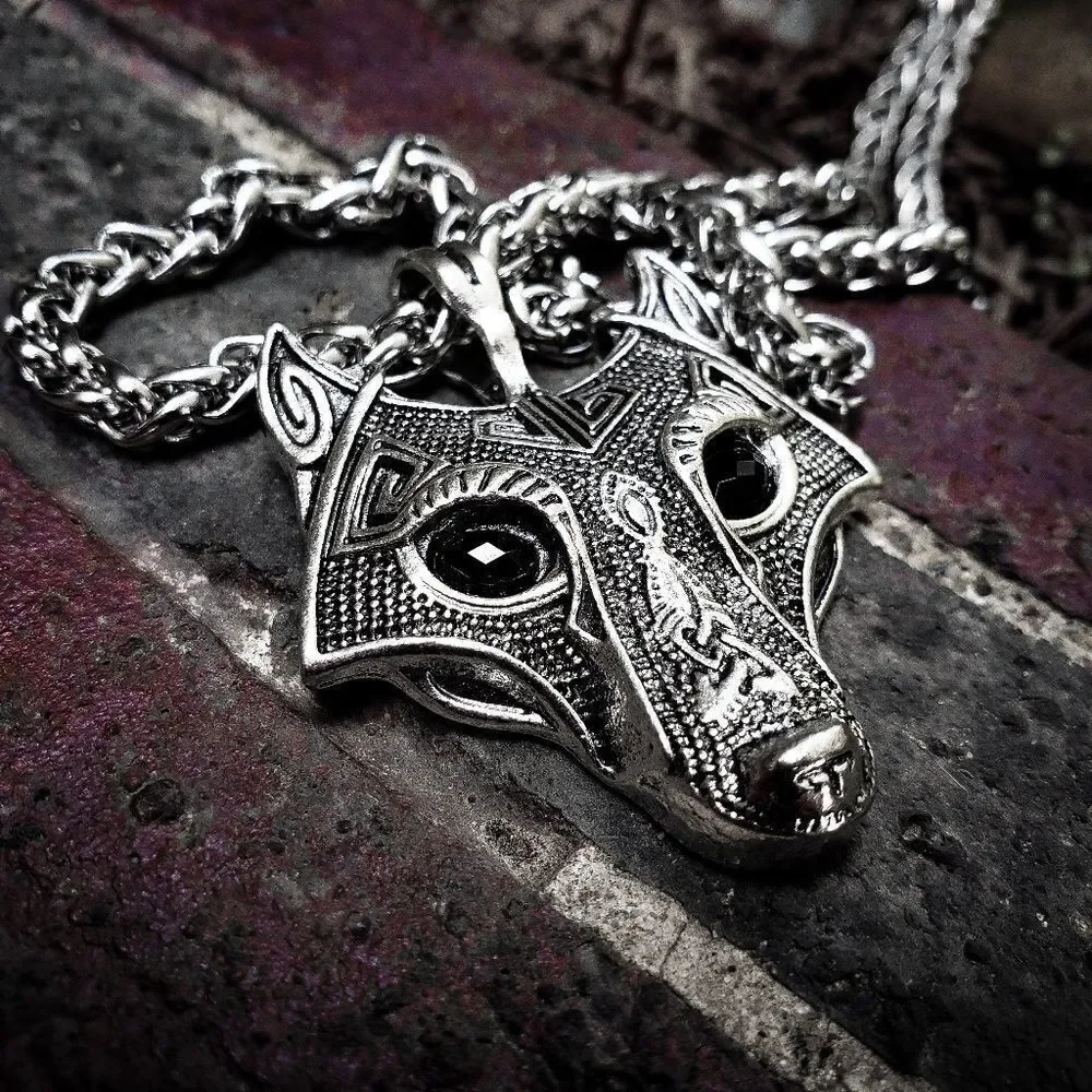 Steel Punk Grey wolf Necklace